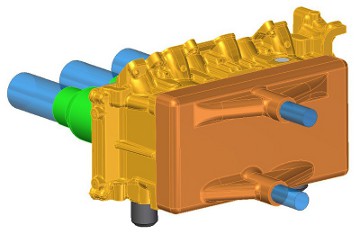 Elszívófej koncepcionális CAD modell a vezérműtengely helyének irányából nézve