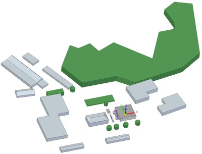 Az adatközpont épületének és környezetének 3D CAD modellje
